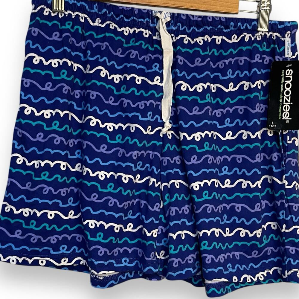 Snoozies! Pajama Shorts Womens Large Blue Scribble Drawstring Comfort Cozy NEW